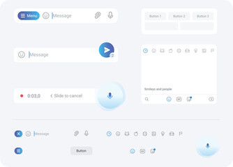 Modern Voice Messaging App Interface with Chat Panel and Floating Record Icon