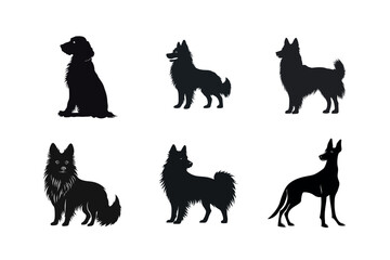 Six dog silhouettes collection black and white