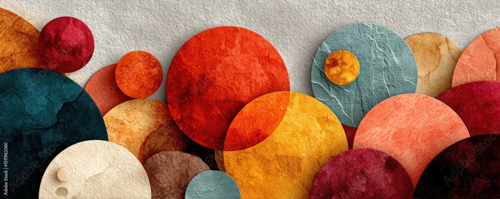Poster colorful overlapping textured circles creating a vibrant abstract pattern