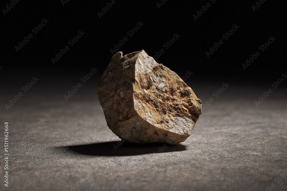Poster unique textured rock illuminated dramatically on a dark surface showcasing natural patterns and eart