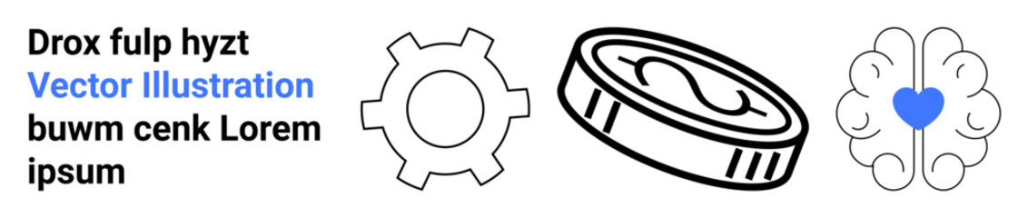 Gear for operations, coin for finance, brain with heart for intellect and emotions. Ideal for business strategy, teamwork, finance planning, innovation, decision-making, intelligence simple landing