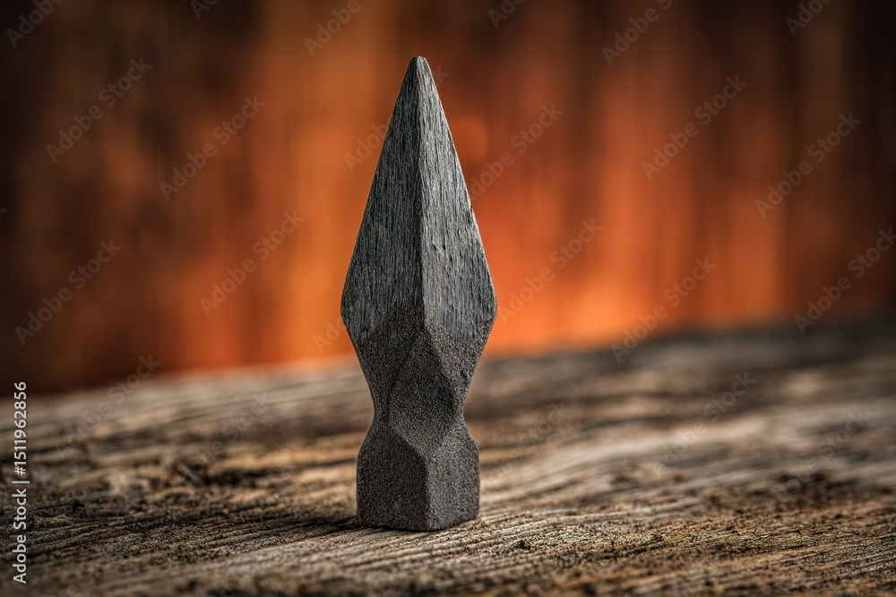 Aufkleber unique wooden sculpture displayed on rustic surface with warm, glowing background creating an inviti