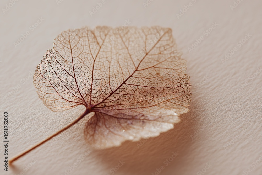 Poster delicate skeleton leaf resting on textured surface reveals intricate patterns in natural light