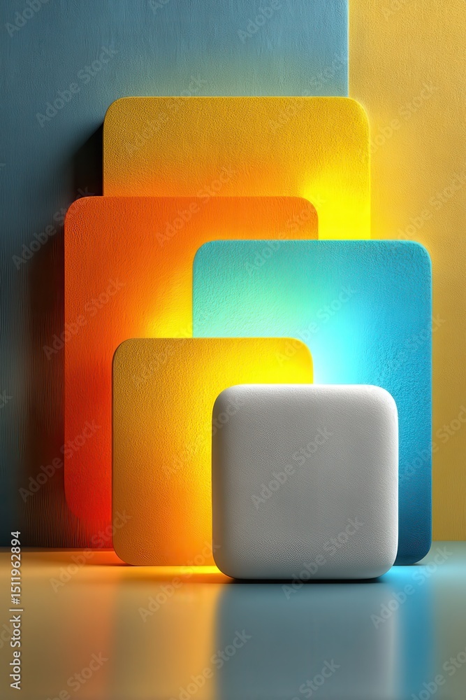 Poster colorful abstract composition featuring layered rounded rectangular shapes