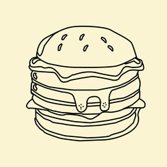 doodle burger pattern background. doodle fast food burger seamless pattern background. seamless pattern of hamburger in doodle style. Seamless Pattern of a Cheese Burger or Hamburger