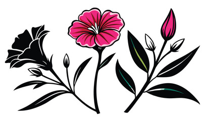 Stylized floral design with pink and black flowers