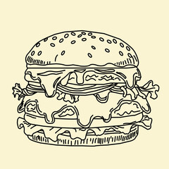 doodle burger pattern background. doodle fast food burger seamless pattern background. seamless pattern of hamburger in doodle style. Seamless Pattern of a Cheese Burger or Hamburger