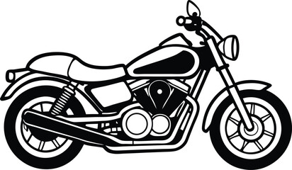 Obraz premium classic black motorcycle with matte finish and minimalist design, full side profile, isolated for product display on a pure white background 