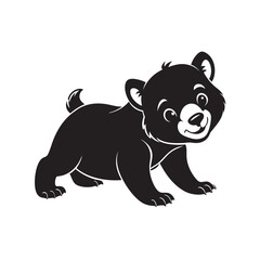 Bear Cub Playing In Forest Silhouette