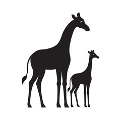 Giraffe Nuzzling Calf With Love Silhouette