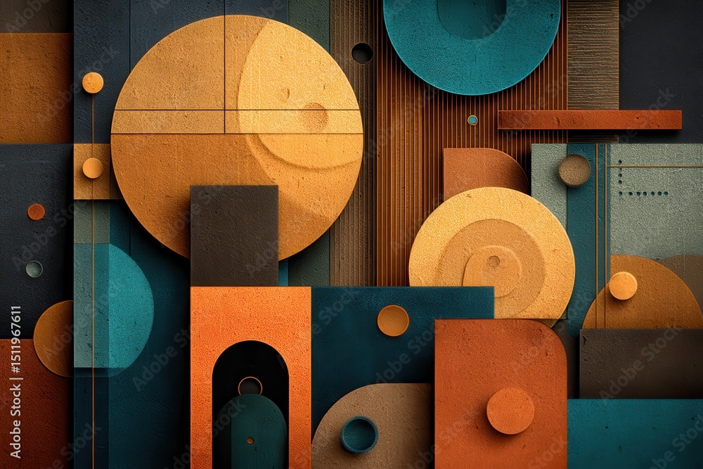 Poster abstract geometric composition with vibrant colors and structured shapes