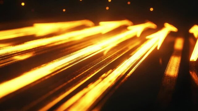 Glowing, parallel lines converge in a dark setting, resembling streaks of light or fiery trails, creating a dynamic and energetic composition