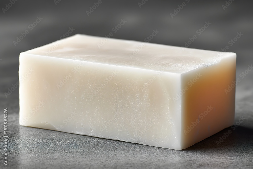 Poster pure white soap block on a gray surface in natural light showcasing smooth texture and simple design