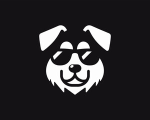 White dog face logo with modern sunglasses