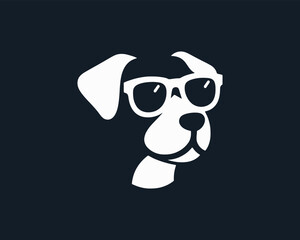 Minimal white dog with sunglasses branding logo