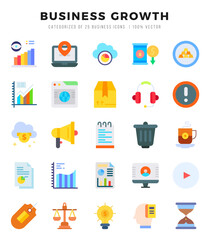 Vector icons set of Business Growth. Flat style Icons.