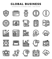 Set of 25 Global Business Lineal Icons Pack.