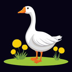 White Goose Standing Among Flowers