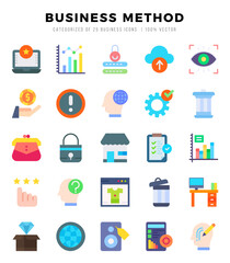 Business Method Icons Pack Flat Style. Vector illustration.
