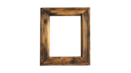 High-quality still life of a rustic wooden photo frame with a placeholder picture, leaning upright