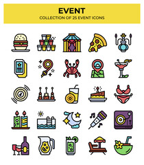 Event Icons Collection. 25 Colorful Summer Party & Celebration Icons