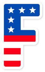 Patriotic usa flag Letter F Icon. Bold American Flag Design with Stars and Stripes, Ideal for National Holidays, Celebrations, and US themed Projects. American Flag or usa flag F Letter alphabet.