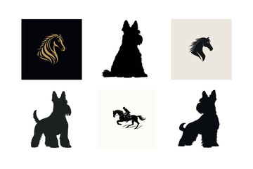 Horse and scottish terrier silhouettes logo set