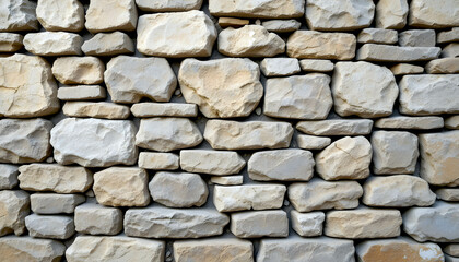 Weathered Sandstone Wall Pattern for Construction & Design: Full frame view of a robust wall from weathered, light brown sandstone blocks, highlighting natural cracks and rough surfaces