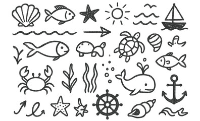 Marine Doodles with Boats and Underwater Life
