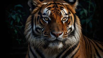 Close-up view of a tiger's face.