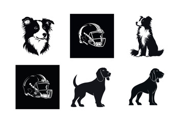 Black and white dog and football helmet silhouettes