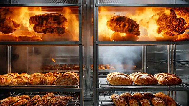 Baked goods in a commercial oven