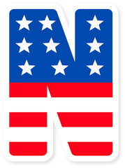 Patriotic usa flag Letter N Icon. Bold American Flag Design with Stars and Stripes, Ideal for National Holidays, Celebrations, and US themed Projects. American Flag or usa flag N Letter alphabet.