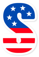 Patriotic usa flag Letter S Icon. Bold American Flag Design with Stars and Stripes, Ideal for National Holidays, Celebrations, and US themed Projects. American Flag or usa flag S Letter alphabet.