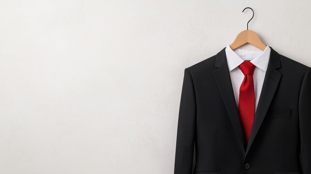Elegant business attire on a hanger, showcasing a stylish suit for professional settings.