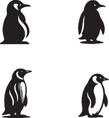 Obraz premium Black-and-White Stylized Penguin Illustrations in Various Poses
