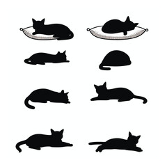 Adorable cat silhouettes sleeping and playing set