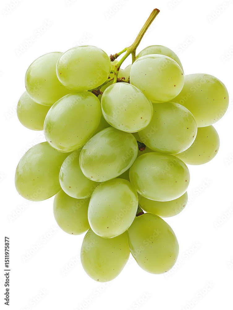 Poster green grapes bunch isolated on transparent background, close up view showing individual grapes with 