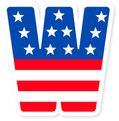 Patriotic usa flag Letter W Icon. Bold American Flag Design with Stars and Stripes, Ideal for National Holidays, Celebrations, and US themed Projects. American Flag or usa flag W Letter alphabet.