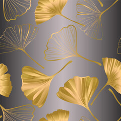 Banner of ginkgo biloba leaf. ink line art design. Ginkgo Biloba leaves. Seamless Pattern.