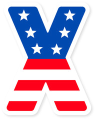 Patriotic usa flag Letter X Icon. Bold American Flag Design with Stars and Stripes, Ideal for National Holidays, Celebrations, and US themed Projects. American Flag or usa flag X Letter alphabet.