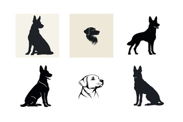German shepherd and labrador dog silhouettes set