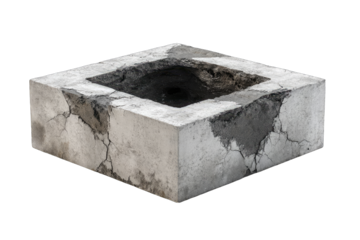 Cracked concrete block isolated on transparent background