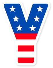Patriotic usa flag Letter Y Icon. Bold American Flag Design with Stars and Stripes, Ideal for National Holidays, Celebrations, and US themed Projects. American Flag or usa flag Y Letter alphabet.
