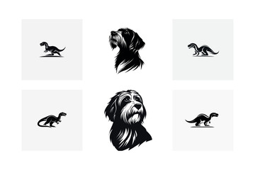 Dog and dinosaur logo designs black and white