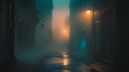 Fototapeta premium Foggy alleyway at dawn.
