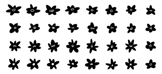 手書きの花のイラストセット　ベクター黒