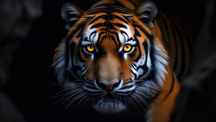 Fototapeta premium Close-up view of a tiger's intense gaze.