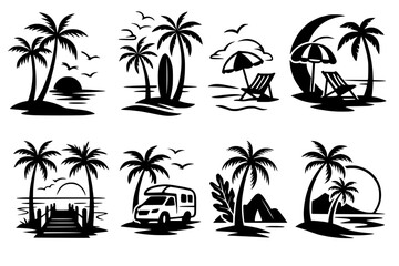 Beach Vacation Silhouette Vector Set"