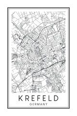 Obraz premium Hand drawn printable downtown road map poster of the German city of KREFELD on solid white background with city name